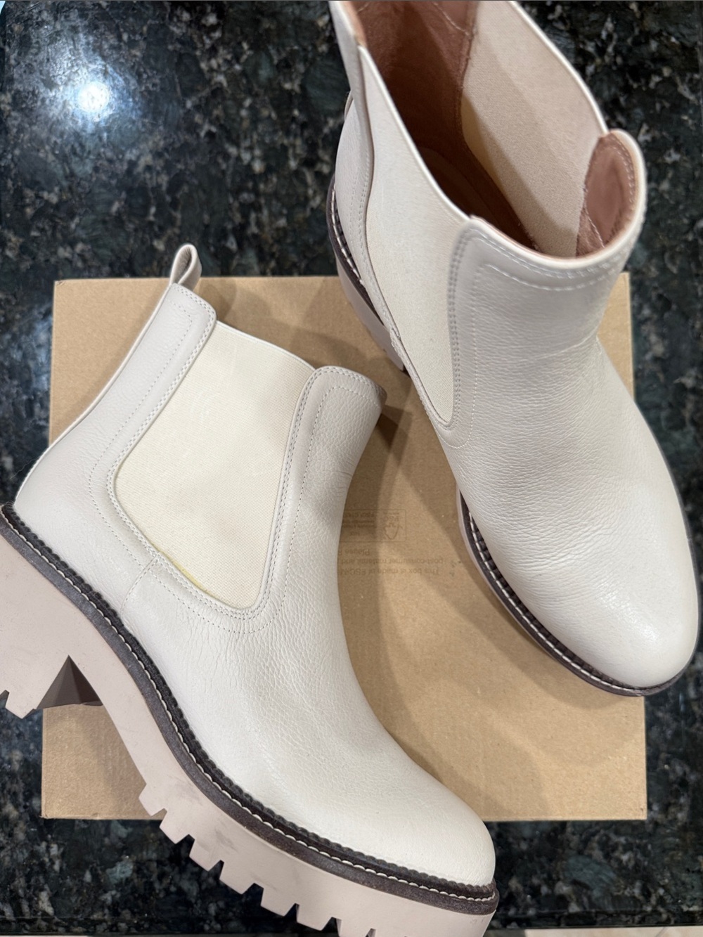 Nordstrom Cream Leather Chelsea Lug Sole Ankle Boots